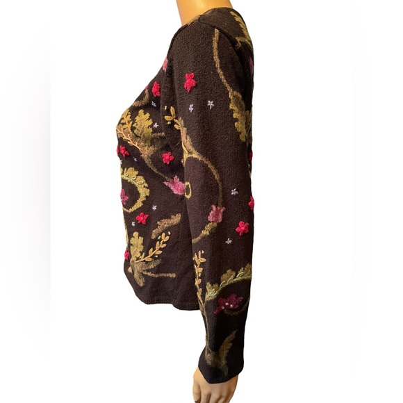 Talbots Earthy Boho Hippie Whimsygoth Embroidered Floral Leafy Sweater Jacket - Picture 5 of 8
